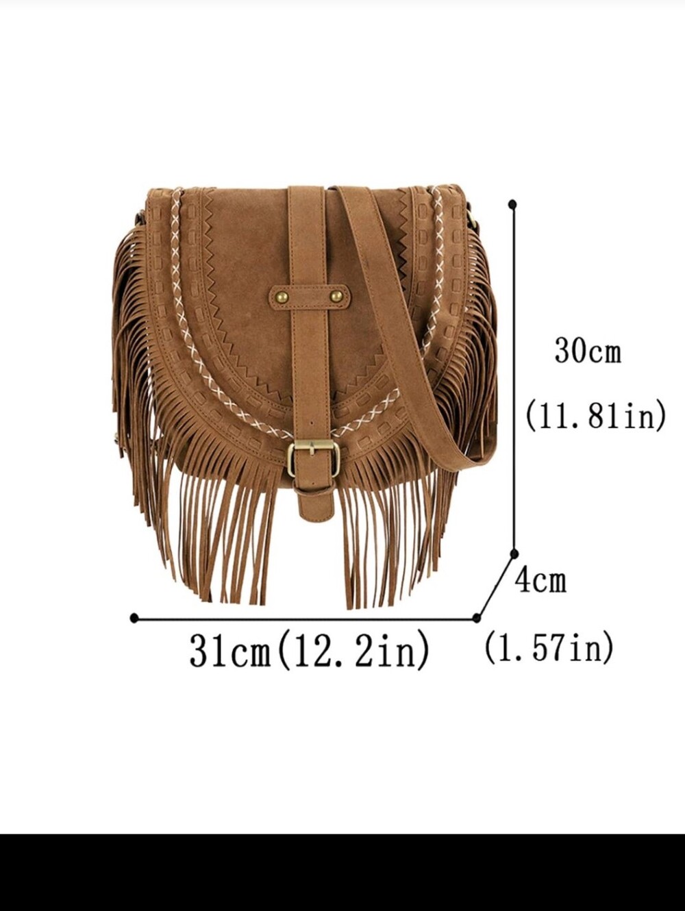 Fringe Suede Crossbody Bag - Brown